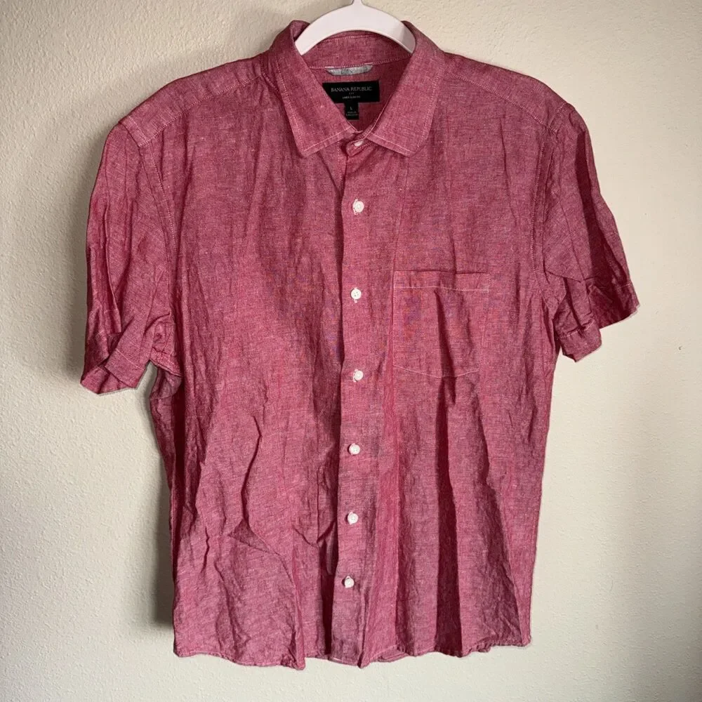 Banana Republic Men’s Linen Blend Button Shirt Pink
